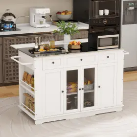 Beyshdy7bj Taus 60 Inch Rolling Mobile Kitchen Island With Stainless Steel Top And Power Outlets