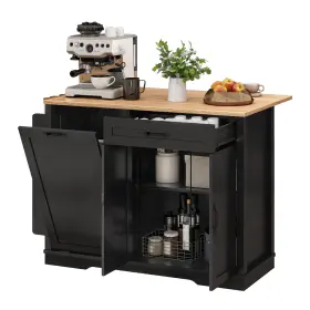 Beyshfbl4q Taus 50 Inch Rolling Kitchen Island With Trash Can Storage Cabinet And Drop Leaf Drawer #2