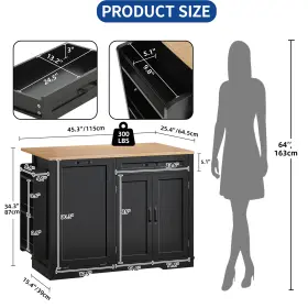 Beyshfbl4q Taus 50 Inch Rolling Kitchen Island With Trash Can Storage Cabinet And Drop Leaf Drawer #3