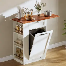 Beyshfdhk8 Taus Kitchen Cabinet Tilt-out Trash Can With Storage And Drop Leaf White