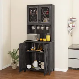 Beyshg3djo Taus Bar Cabinet For Liquor Kitchen With Wine Rack Glass Open Storage Shelves #2