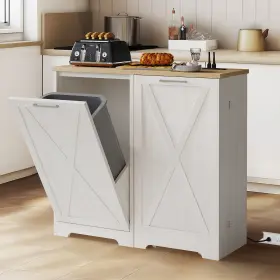 Beyshk3lco Taus 13 Gallon Kitchen Tilt Out Trash Bin Cabinet Holder Laundry Sorter With Outlet #2