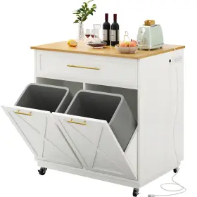 Beyshk4wy0 Taus Rolling Kitchen Island Cart With Storage Cabinet And Hidden Tilt Out Trash #2