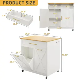 Beyshk4wy0 Taus Rolling Kitchen Island Cart With Storage Cabinet And Hidden Tilt Out Trash #3
