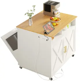 Beyshk4wy0 Taus Rolling Kitchen Island Cart With Storage Cabinet And Hidden Tilt Out Trash