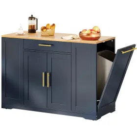 Beyshlb5hh Taus 53 Inch Rolling Kitchen Island Mobile Islands Table With Trash Can Wheels 2 Drawers