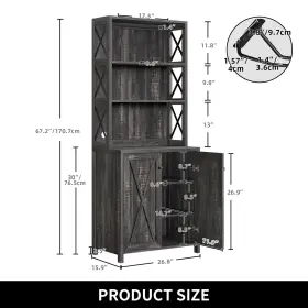 Beyshnv8pi Taus 67 Inch Bar Cabinet For Liquor Glasses Kitchen Tall Sideboard Buffet #2