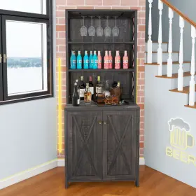 Beyshnv8pi Taus 67 Inch Bar Cabinet For Liquor Glasses Kitchen Tall Sideboard Buffet #3