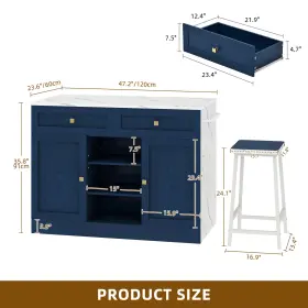 Beyshphl5j Taus Large Kitchen Island Set With 2 Bar Stools Storage And Seating Power Outlet #2