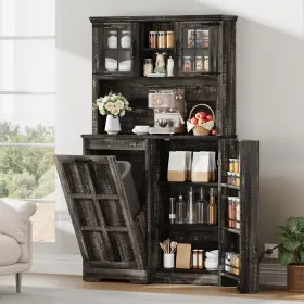 Beyshrmg9p Taus 71 Inch Kitchen Pantry Cabinets Wooden Unbreakable Storage With Galss Doors