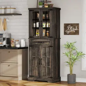 Beyshxzlo6 Taus 71 Inch Tall Farmhouse Kitchen Storage Cabinets With Galss Doors And Adjustable Shelves