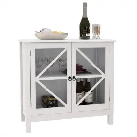 Aybszhd143 Tileon Whit Kitchen Cabinet With Double Glass Doors Brushed Nickel Knobs And Legs