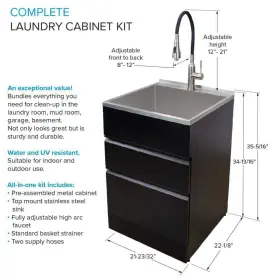 Kw-2222-bb Transolid Utility Sinks 22.4 Inch Freestanding Lever Metal Stainless Steel Black #3
