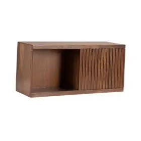 229213 Uniek Furrow Modern Wooden Sliding Ribbed Door Wall Cabinet 30x10x14 Walnut Brown