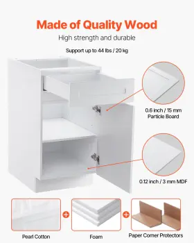 Vevor 197988131380 Shaker Base Cabinet 18 Inch W X 24 D 34.5 H Ready To Assemble With Drawer White