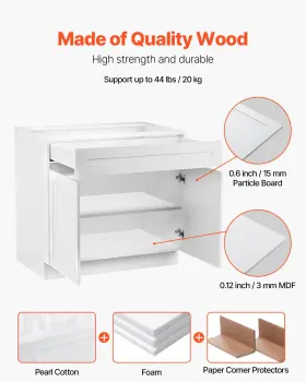 Vevor 197988132592 Shaker Base Cabinet 30 Inch W X 24 D 34.5 H Ready To Assemble With Drawer White