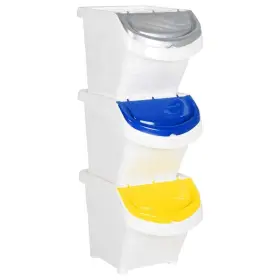 364068 Vidaxl Trash Can 3 Pcs Stackable Recycling Bin Container With Lids White Pp