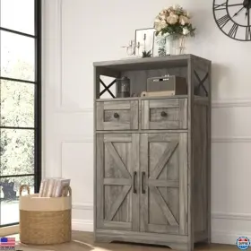 Js001 Visit The Befrases Store Chic Rustic Grey Farmhouse Storage Cabinet - Versatile Kitchen Pantry Hutch