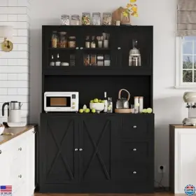 Cwg011be Visit The Irontar Store Lrontar 70.9 Inch Black Kitchen Pantry And Hutch - Microwave Stand Storage Cabinet