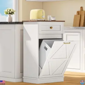 Yh-0642b-2 Visit The Yeshomy Store Tilt-out Trash Cabinet - 10 Gallon Wooden Bin With Drawers White Finish