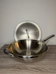 Calphalon Contemporary 13" Flat Bottom Wok Pan 155 Stainless Steel 5QT Clean. Fixed Price $44.99.
