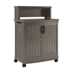 Suncast Patio Plastic Storage And Prep Station With Wicker Pattern, Stoney Gray. Fixed Price $199.00.