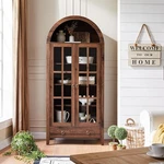 Farmhouse Arched Cabinet With Glass Doors, Wood Display. Fixed Price $259.99.