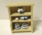 Vintage Doll House Wood Kitchen Hutch With Blue Delft Porcelain Dishes. Fixed Price $34.00.