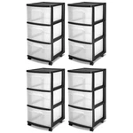Sterilite 3 Drawer Plastic Rolling Storage Cart, Clear With Black Frame (4-PACK). Fixed Price $269.98.