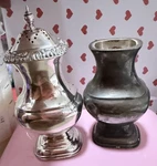 Mounts Silverplate Salt & Pepper Shakers Ornate Square Base England. Fixed Price $75.00.