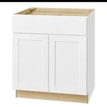 Hampton Bay Kitchen Cabinet 30"W X 34.5"H 24"D Alpine White W/ Drawer Base. Fixed Price $387.97.