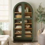 Modern Juliet Arch Green Accent Cabinet With Glass Front Display. Fixed Price $425.99.