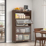 44 Inch Tall Steel Storage Cabinet With 3 Flip Doors Walnut Finish Ample. Fixed Price $166.00.