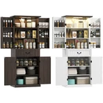 Homcom Farmhouse Kitchen Pantry Cabinet With Light, Storage. Fixed Price $170.00.