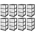 Sterilite Plastic 3 Drawer Cart Black Organizer Dorm Storage Rolling Set Of 8. Fixed Price $499.00.