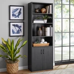 Mainstays Traditional 5 Shelf Bookcase With Doors, Black Finish. Fixed Price $77.95.