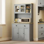 Kitchen With Microwave Stand, 71" Pantry Cabinet, Gray. Fixed Price $208.99.