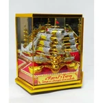 Sailboat Lucky Ship Golden Sailing Glass Cabinet Retirement Work Feng Shui. Fixed Price $58.00.