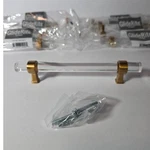 10 Gliderite 7" 5" Center Clear Acrylic Cabinet Drawer Pulls Satin Gold Lucite. Fixed Price $50.00.