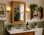 Vintage Oak Wall Mount Medicine Cabinet Mirror Bathroom Storage Hollywood. Fixed Price $195.97.