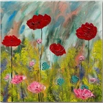 Red Poppies Garden Flowers Oil Painting 12 X Inch Contemporary Art By Fallini. Fixed Price $74.00.