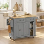 Homcom Rolling Kitchen Island Cart With Rubber Wood Top, Spices, Towel Rack. Fixed Price $157.44.