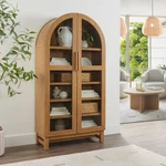 Elegant Arched China Display Cabinet Sturdy Wood Glass Doors Kitchen Dining Room. Fixed Price $440.30.