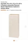 Hampton Bay 18X42 Wall Cabinet Antique White Ready Assemble - Rta. Fixed Price $69.00.