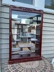 Vintage China Cabinet Curio Locking Glass Door Wall Mount 18 Shelves Mirror Back. Fixed Price $349.97.