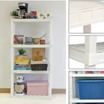 56"HX14"DX30"W 4-SHELF Plastic Garage Shelves Storage Shelving Unit White 400LBS. Fixed Price $52.01.