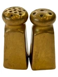 Vintage Brass Salt Pepper Shakers Set Square Base Pillar. Fixed Price $22.00.