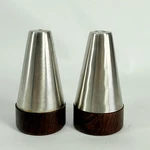 Danish Wood Stainless Designer 3" Salt And Pepper Shaker Set 1960'S Vintage. Fixed Price $25.00.