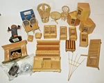 Vintage Doll House Wood Kitchen Cabinets Butcher Block Island Table Wicker Lot. Fixed Price $125.00.