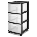 3-DRAWER Plastic Rolling Storage Cart, Clear/black Frame (4-PACK). Fixed Price $485.96.